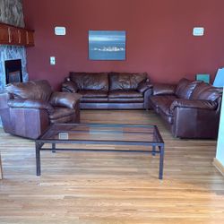 Oversized Leather Sofa Set & Loveseat 