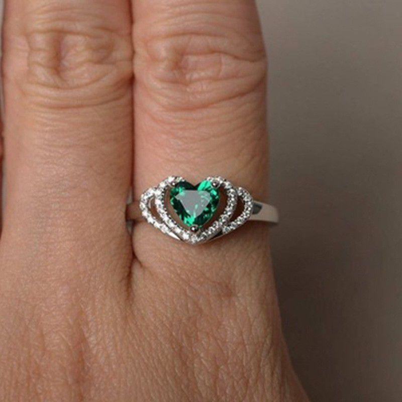"Sweet Multi Layer Hollow Heart Green Crystal Clear CZ Rings for Women, PD324
 
 