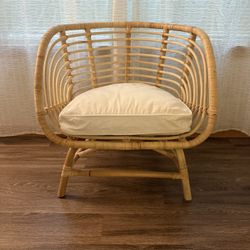 IKEA BUSKBO Rattan Armchair With White Cushion