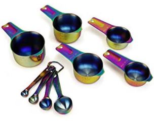 9 Piece Stainless Steel Rainbow/Iridescent/Oil Slick Measuring Cup and Spoon Set