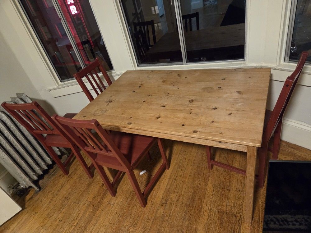 Unstained Table And 4 Chairs