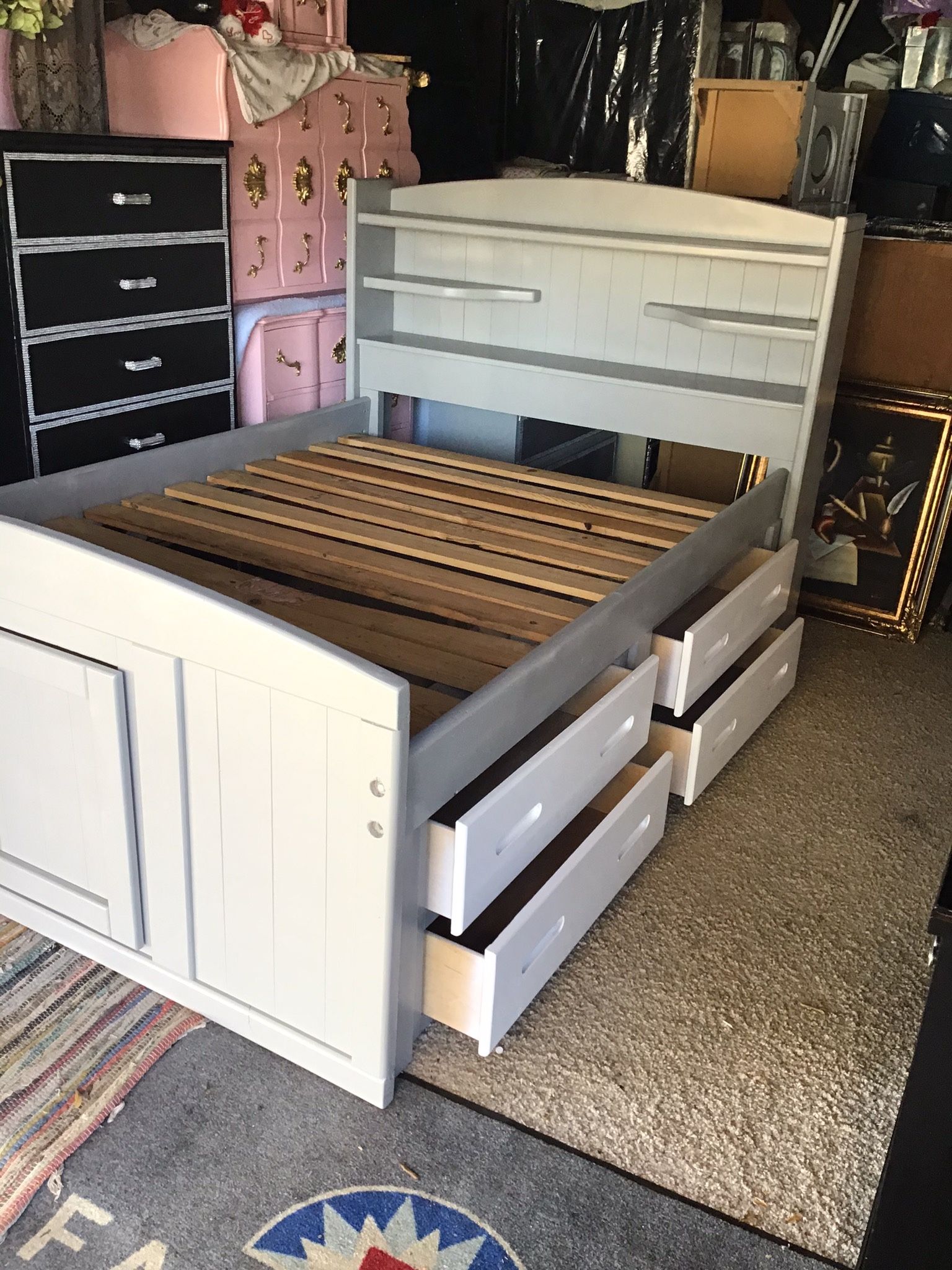Wooden Full Size Bed Frame With Drawers