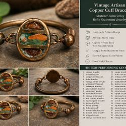 Artisan Boho Mid-century Handcrafted Statement cuff Vtg. Copper Cuff One Of  Kin