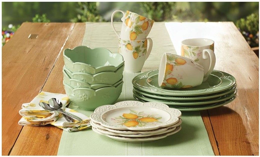 Hermosa Vajilla De 16 Pcs Menta Con Limoncilos Marbella De