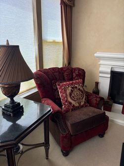 Traditional Wingback Accent Chair Red Damask