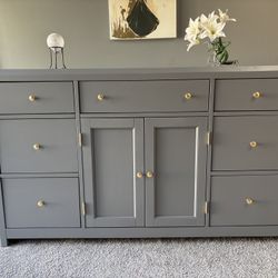Beautiful modern gray n gold  wood dresser 62”