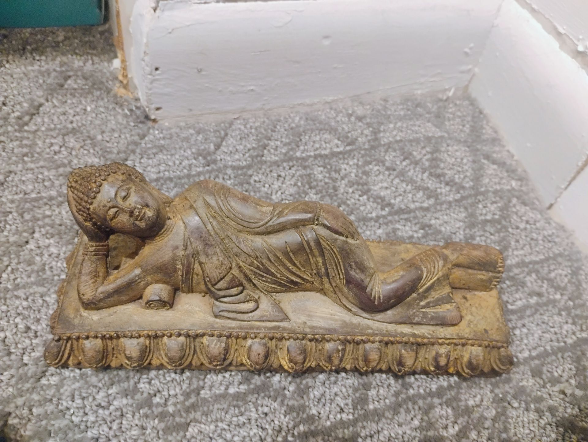 8"x3" reclining Buddha from Beijing China, hand carved in stone