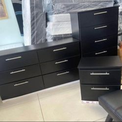 DRESSER,  CHEST AND ONE NIGHTSTAND 