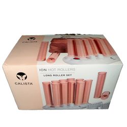 CALISTA Ion Hot Rollers NEW Long 1" 12 Pc  220°F Clips Dual Voltage TRAVEL Case