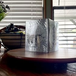 HOLLYWOOD REGENCY Chrome Coated Brass/Metal Square Tissue Box Cover-Embossed