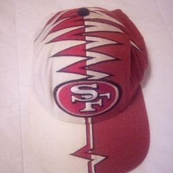 Vintage 1990's San Francisco 49ers shockwave bolt adjustable hat with iconic logo and original colors pro line brand located in palm springs ca