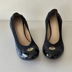 TORY BURCH JOLIE WEDGE, BLACK NAPPA LEATHER, ELASTIC