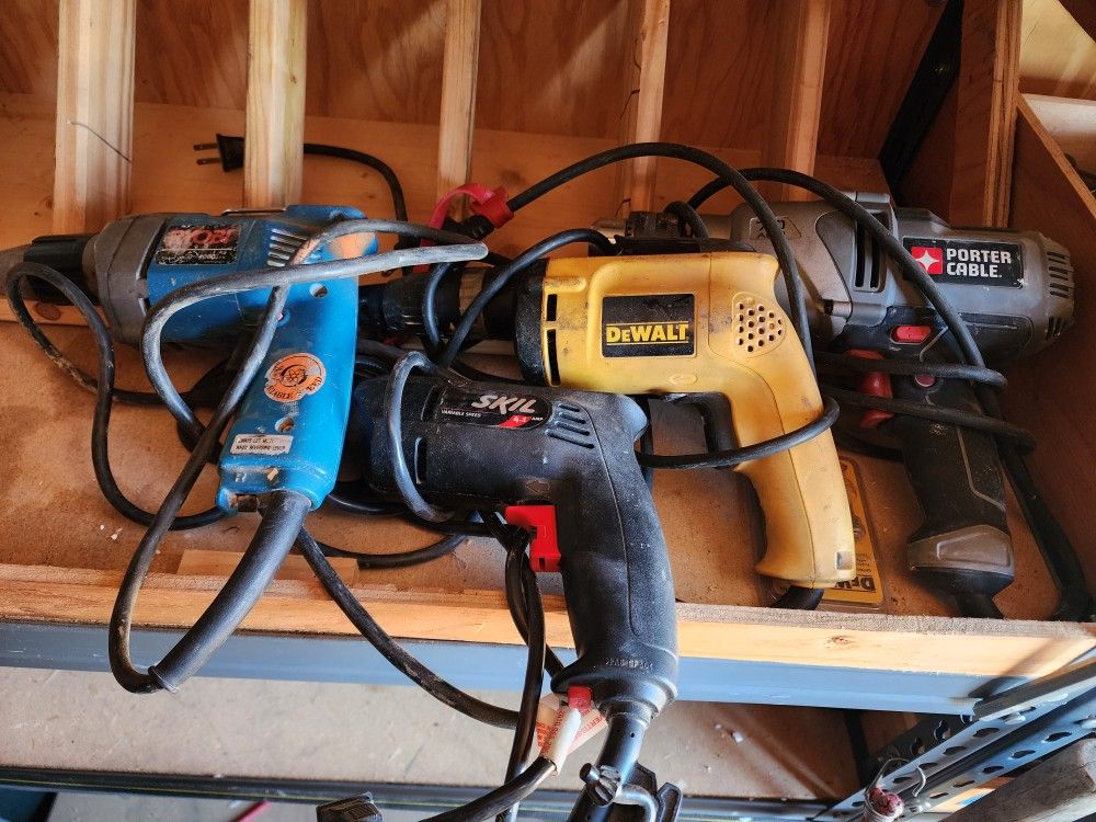 Porter Cable Laminate Trimmer $75. Rotozip Trimmer$30. Drills. $40 Each.