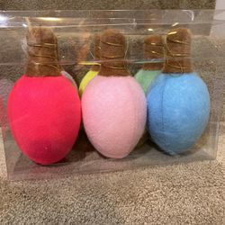 Christmas bulb plush 7” tall ornaments set of 6 blue pink green yellow red