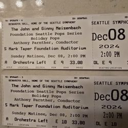 Seattle Symphony Holiday Pops 12-8 2pm Great Seats