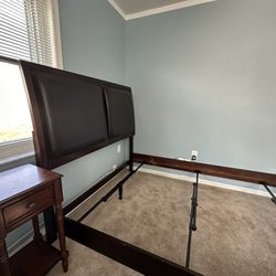 Queen Bed Frame with Wood And Leather Headboard