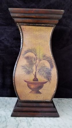 Wood & Rattan Pedestal with Palm Motif