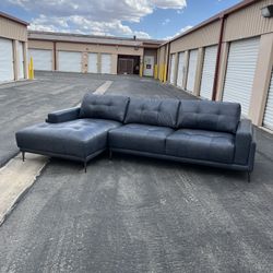 2 Piece Blue Gray Leather Chaise Sectional ( Can Deliver For $10 )
