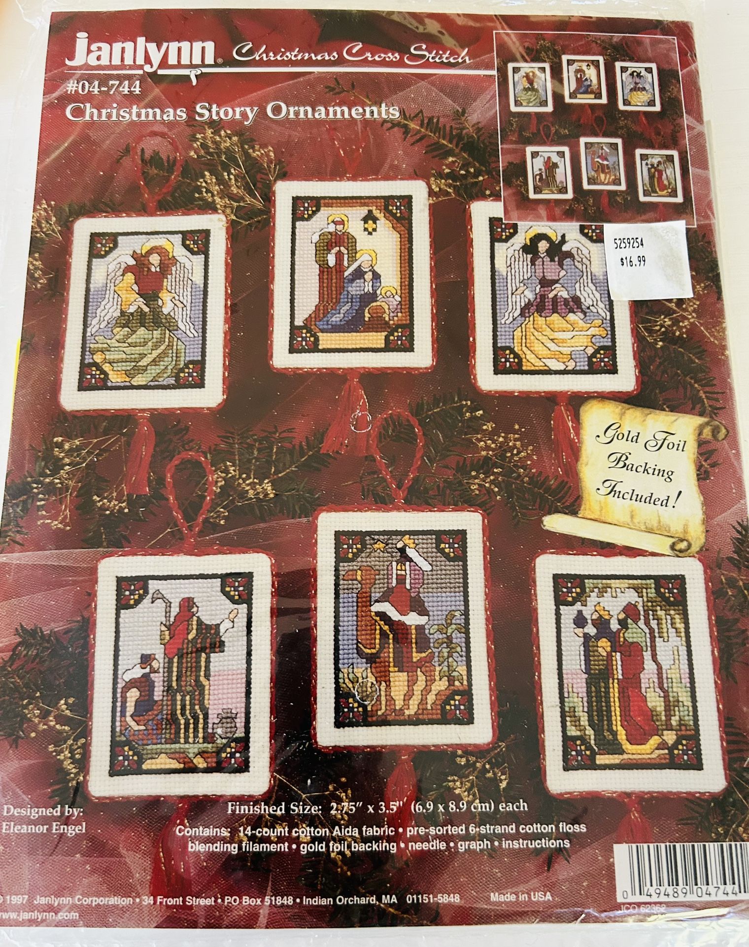 Janlynn Counted Cross Stitch Kit Set of 12 Christmas Story Ornaments 1996 NEW