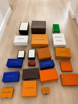 Large collection of authentic designer luxury boxes being sold together as ONE LOT.