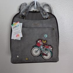 Chala Grey Bicycle Convertible Backpack Purse 