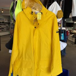 Helly Hansen Work Wear Yellow Men’s M Raincoat-has Couple Dark Smudges On Front