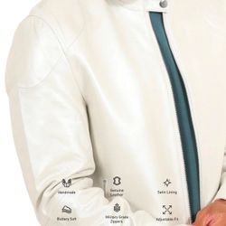 Men’s White Leather Jacket. XL