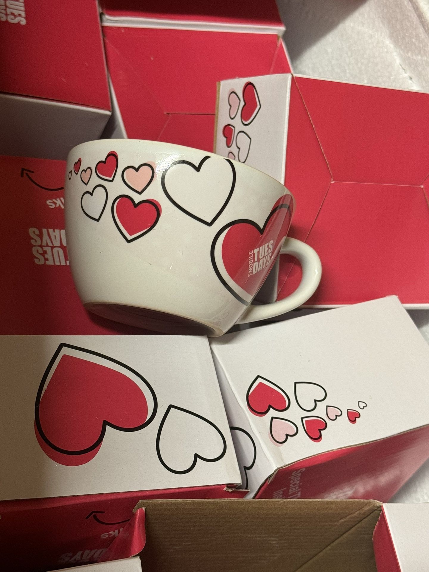 10 For 5$ Bone China Mug, White with Hearts