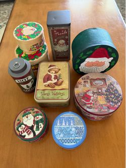 9 Tin and Wood Containers - like new