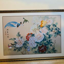 Framed Floral & Bird Artwork