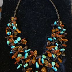 Ambers And Turquoise Strands Necklace 