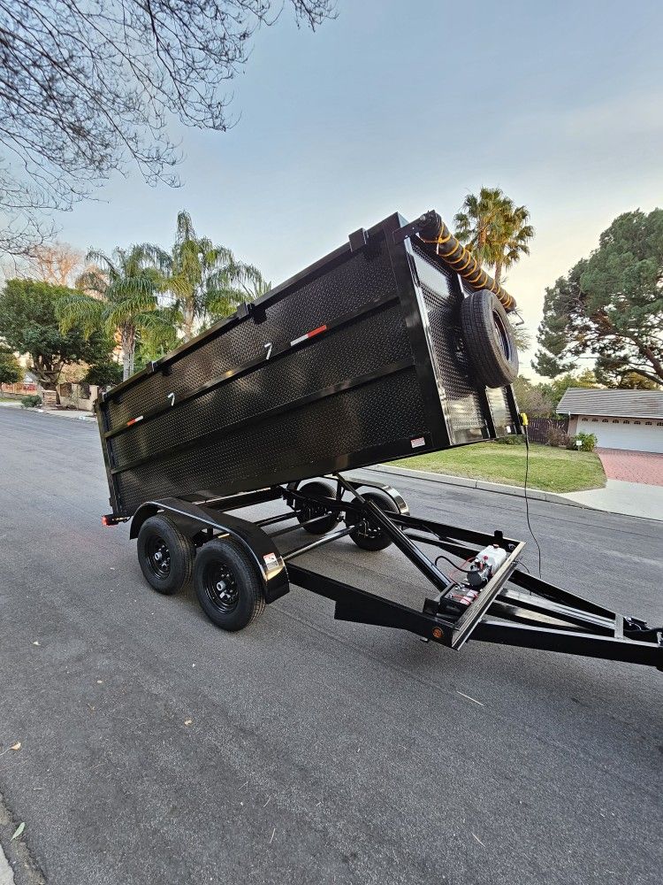 BRAND NEW DUMP TRAILER 8X12X4 12,000 LBS HYDRAULIC SYSTEM ROLLING TARP AND SPARE TIRE LED LIGHTS TITLE IN HAND READY FOR WORK FOR ANY QUESTION TEXT ME