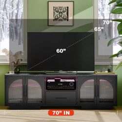 .Black 70" TV Stand for 80 Inch TVs, Entertainment Center wit