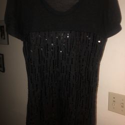 213 Sheer Sequin Black Top- Large