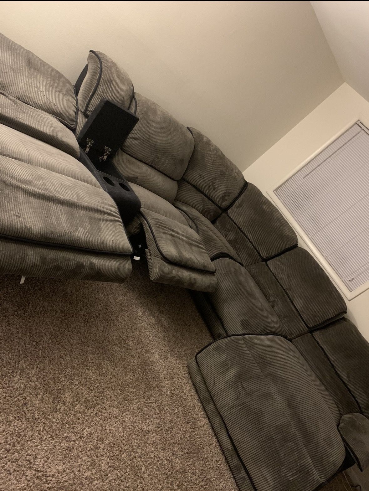 Large Gray Corduroy Sectional w/ Recliners – As Is