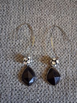 Black Faceted Earrings with Crystal Bead