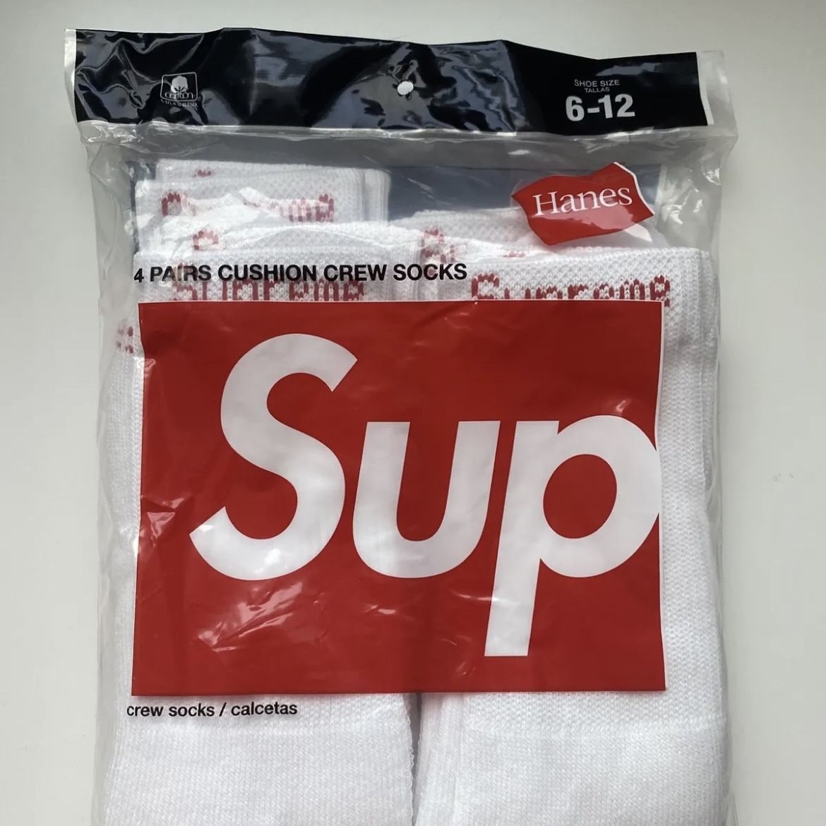 Supreme+X+Hanes+Crew+Socks+-+White%2C+Pack+of+4%2C+Size+6-12 for sale  online