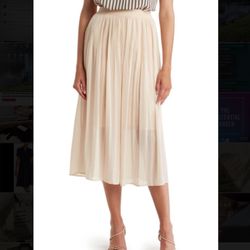 Adrianna Papell Pleat Release Midi Skirt Cream