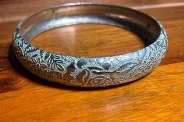 Sage Green Bangle Bracelet Floral Rose Pattern Gold