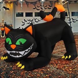 3 Large Halloween Inflatables – Haunted Arch, Pumpkin Carriage & Cat – No Blowers
