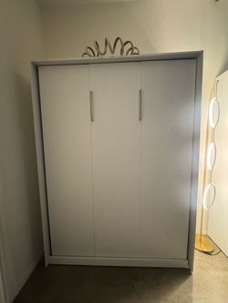 White Murphy Bed with Cabinet Doors