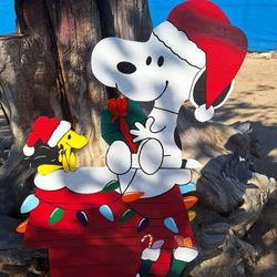 Christmas, Snowman, Snoopy With Woodstock, Lawn Art Decor