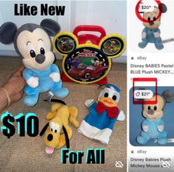 $10 For All Disney Bundle of Mickey Mouse plushies,Puppet Donald,and case
