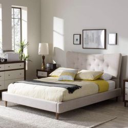Queen Size Beige Upholstered Bedframe 
