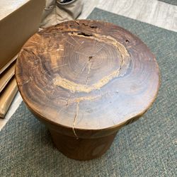 CB2 Teak Natural Round Bathroom Stool New 