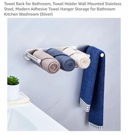 Towel Rack for Bathroom, Towel Holder Wall Mounted Stainless Steel, Modern Adhesive Towel Hanger Storage for Bathroom Kitchen Washroom (Sliver)