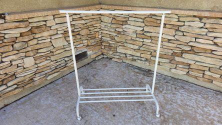 White Metal Clothing Rack with Bottom Shelf