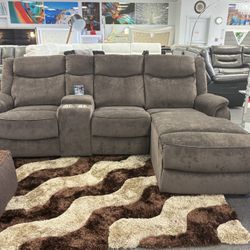 L-shaped Brown Microfiber Sectional Sofa W/ Manual Recliner For Sale ( Furniture Assembly)