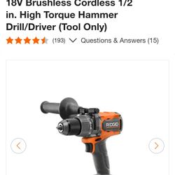 Ridgid Brushless Octane 18v  Driver/Drill/Hammer