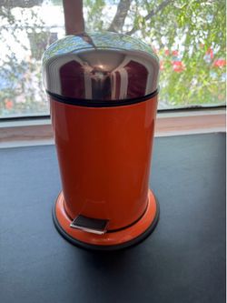 Orange Metal Step-on Wastebasket